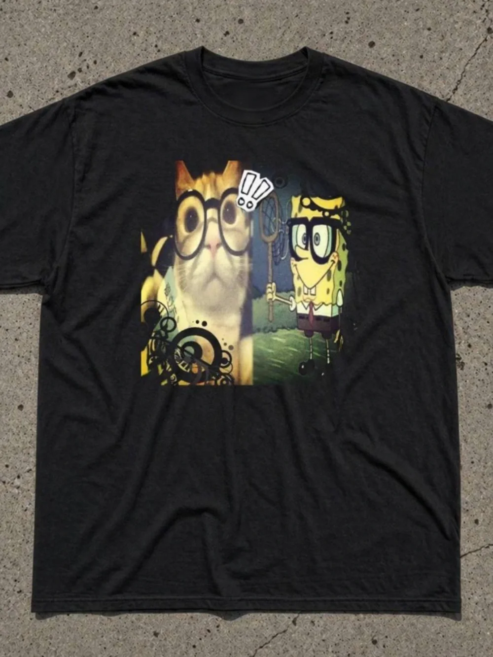 Retro funny cute pet cartoon splicing printed T-shirt